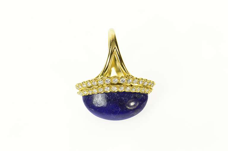 18K Yellow Gold Lapis Lazuli 0.84 Ctw Diamond Cocktail Ring