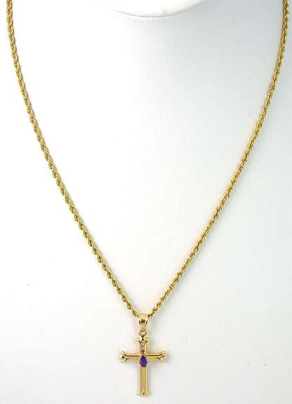 Lovely Amethyst Cross Necklace in 14KT Yellow Gold