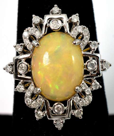 Majestic Opal & Diamond Ring in 14KT White Gold