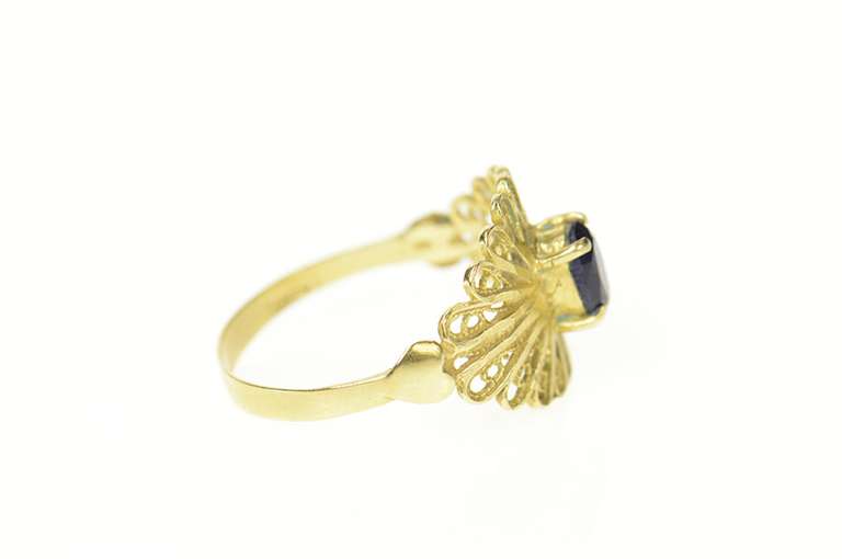14K Yellow Gold Ornate Scalloped Oval Sapphire Statement Ring