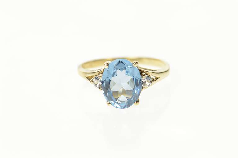 10K Yellow Gold Oval Blue Topaz Diamond Accent Statement Ring