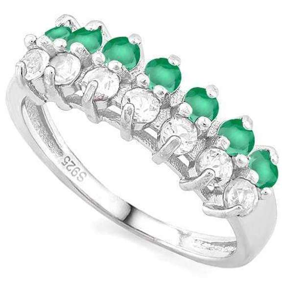 1/2 CT EMERALD & 1/2 WHITE TOPAZ STERLING SILVER BAND RING