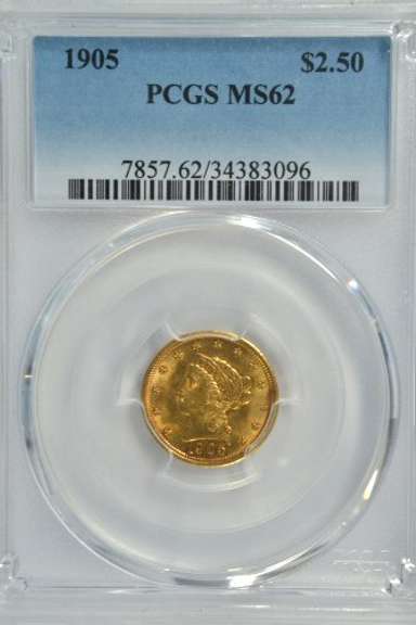 Fresh BU 1905 US $2.50 Liberty Gold Piece. PCGS MS62