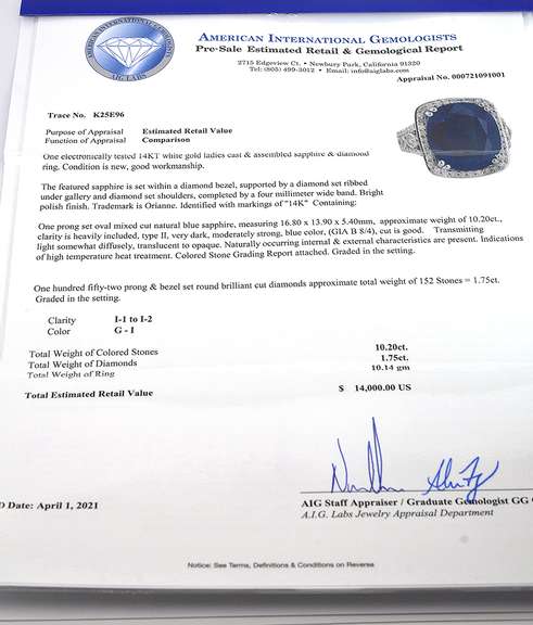 Grand Blue Sapphire 7& Diamond Plat Ring