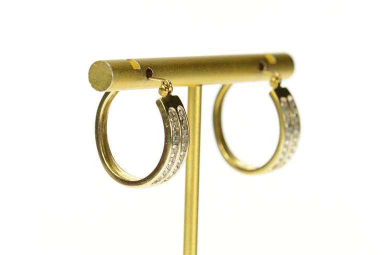 10K Yellow Gold Diamond Inset Classic Statement Hoop Earrings