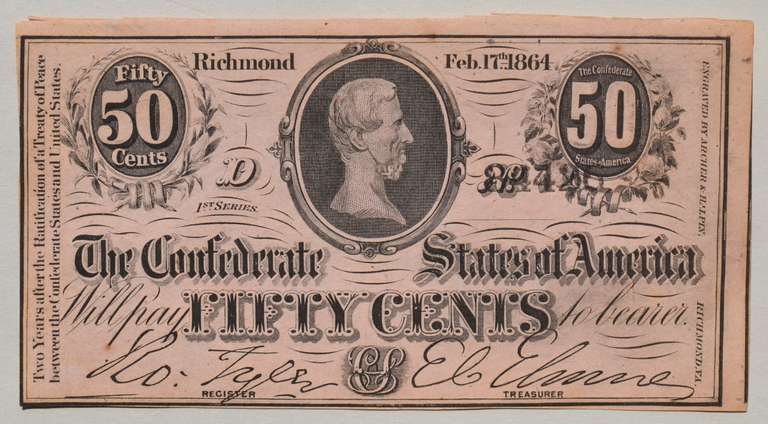 Bold Unc Confederate States 50 Cent Feb 17 1864  Note