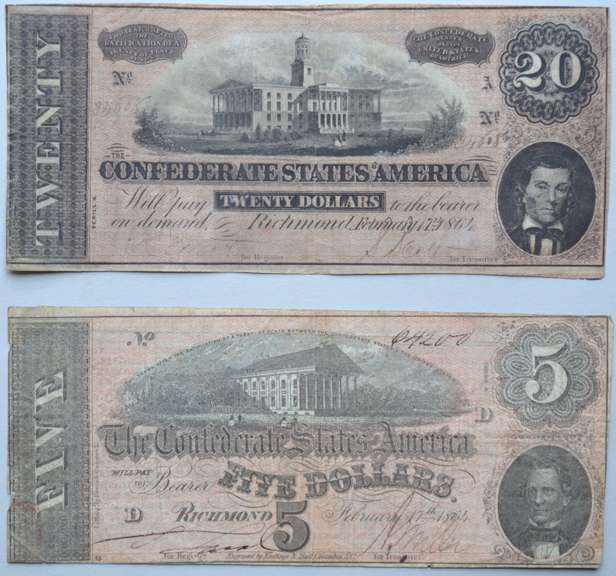 $ 5 & $ 20 Feb 17 1864 Series Confederate States Notes