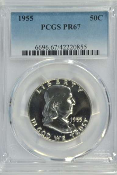 Remarkable PCGS PR67 graded 1955 Franklin Half Dollar