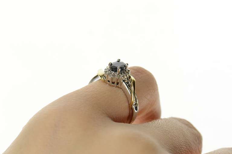 10K White Gold Oval Sapphire Diamond Halo Statement Ring