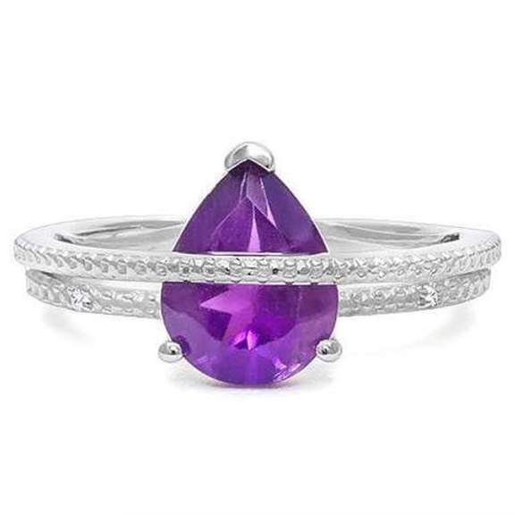 STERLING SILVER PR 8*10 MM 2CT AMETHYST & DIAMOND RING