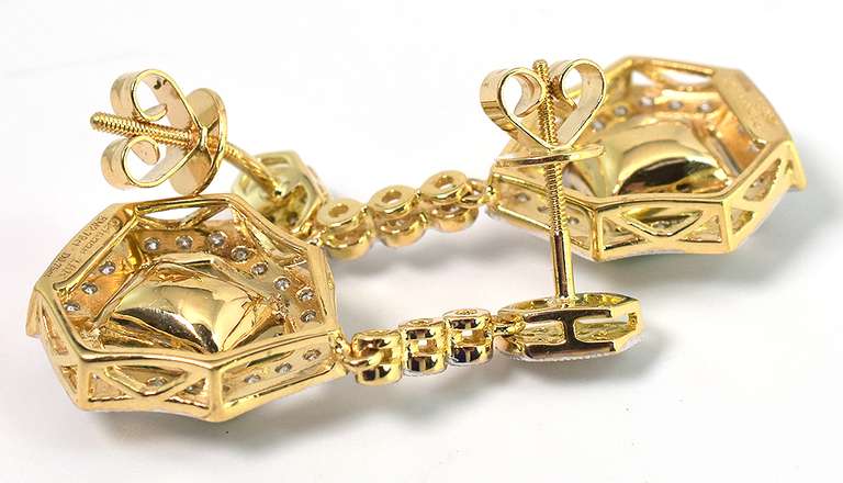 Glamorous Art Deco Emerald & Diamond Earrings in 18KT Yellow Gold