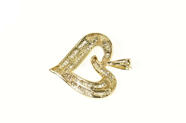 10K Yellow Gold Baguette Diamond Curvy Heart Love Pendant
