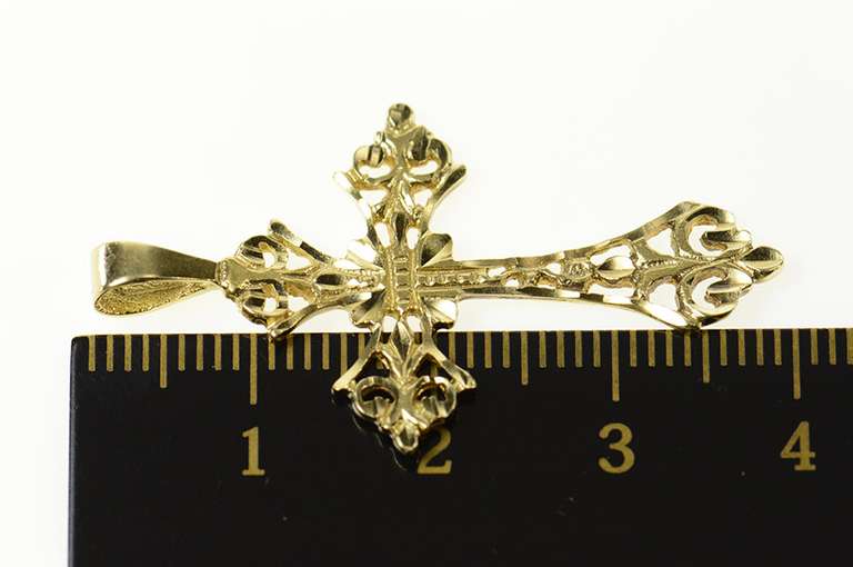 14K Yellow Gold Ornate Filigree Cross Christian Faith Pendant
