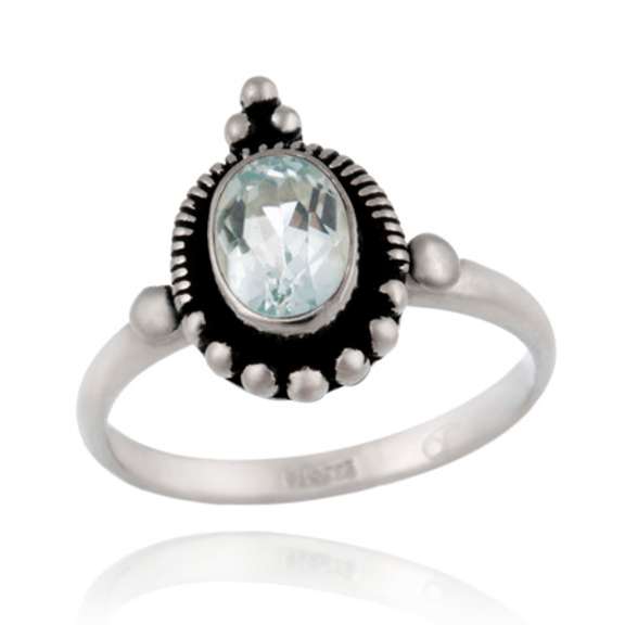 Sterling Silver Blue Topaz Oval Vintage Ring