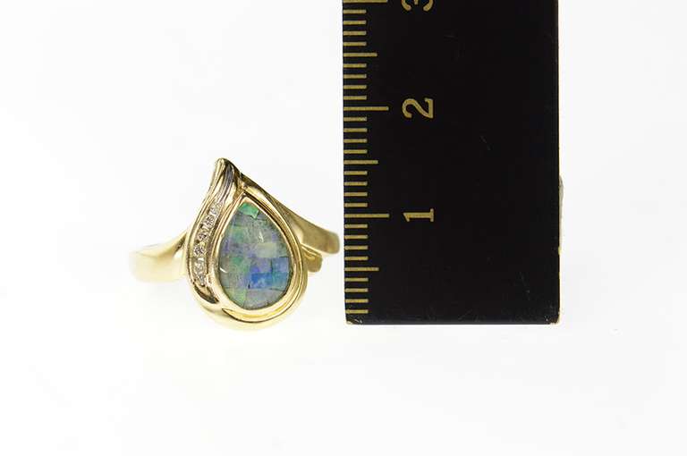 14K Yellow Gold Oval Mosaic Opal Diamond Accent Statement Ring