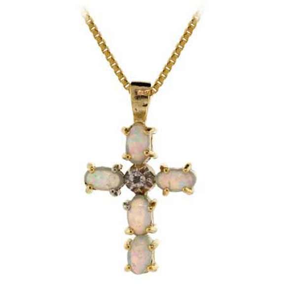 18K Gold over Sterling Silver Created Opal & Diamond Accent Cross Pendant