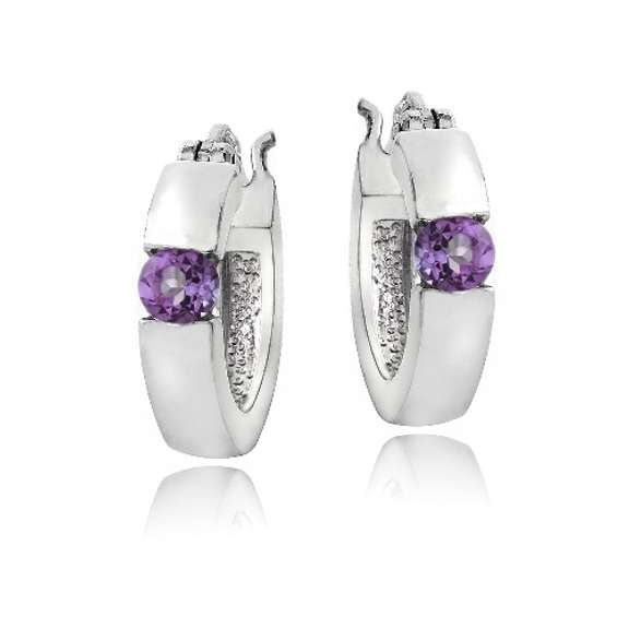 Sterling Silver Amethyst Huggie Earrings
