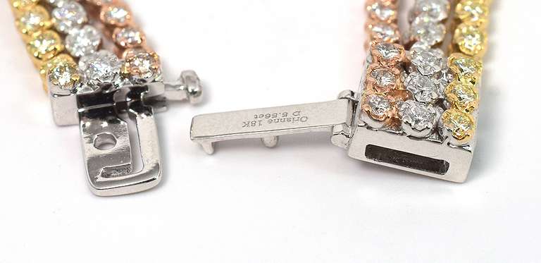 Incredible 5.56CTW Diamond 3-Strand Bracelet in 3-Tone 18KT Gold