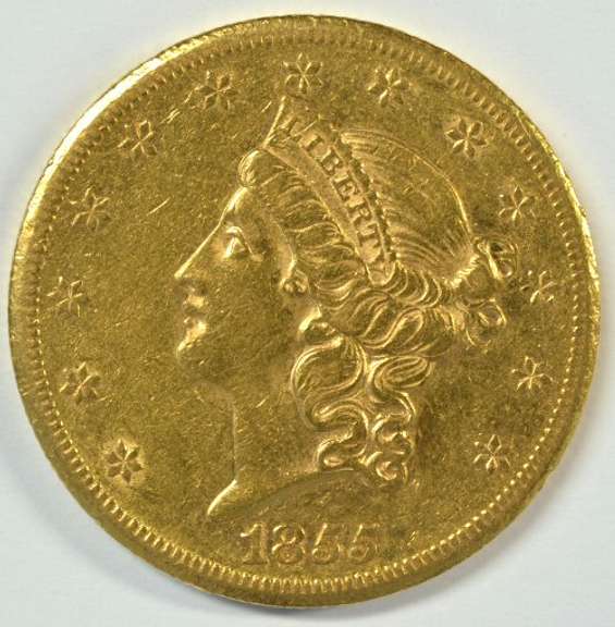 Rare nearly BU 1855-S Ty 1 $20 Liberty Gold Piece