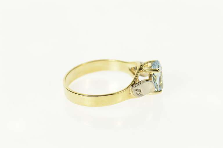 9K Yellow Gold Blue Topaz Diamond Two Tone Statement Ring
