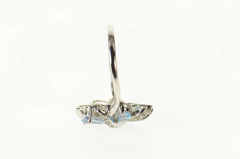 10K White Gold Pear Blue Topaz Diamond Wavy Cluster Ring