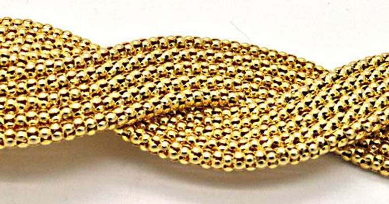 14 CARAT YELLOW GOLD 5 ROW TWISTED POPCORN BRACELET.