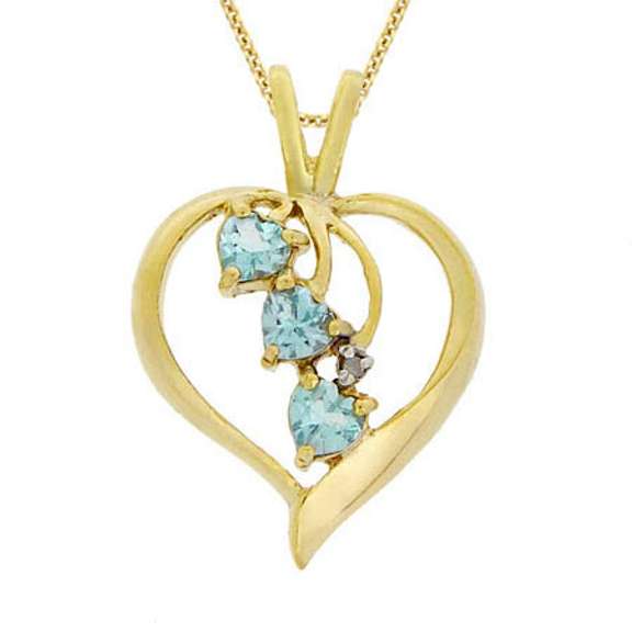 18k Gold over Silver 3-Stone Blue Topaz Heart Pendant