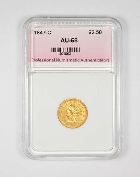 AU58 1847-C $2.50 Liberty Head Gold Quarter Eagle - Graded PNA