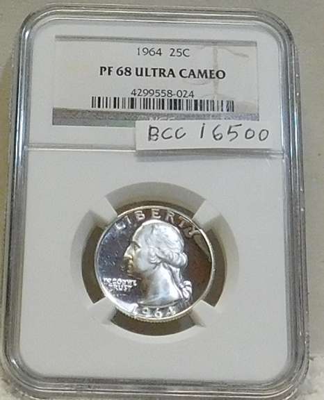 1964 PROOF Silver Wash Qtr NGC PF-68UC