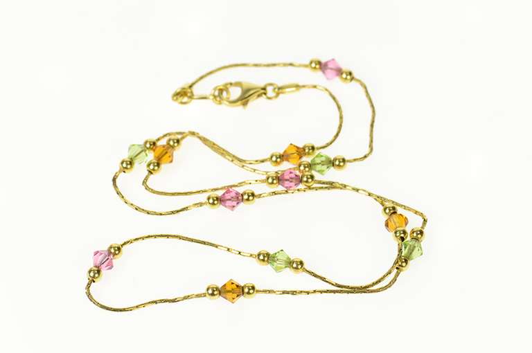 14K Yellow Gold Sim. Topaz Citrine Peridot Squared Chain Necklace