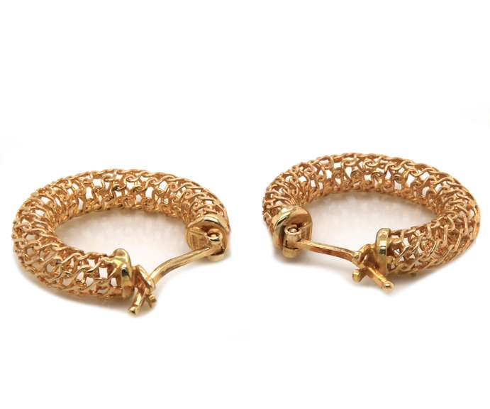 Chic 14kt YG Openwork Textured Hoop Earrings