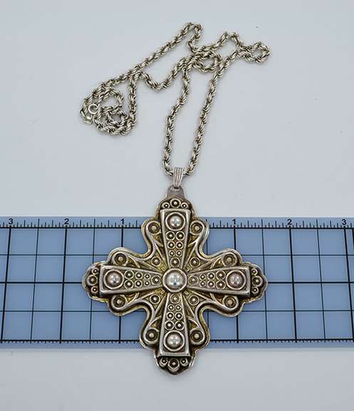 Stunning Vintage Sterling and Sterling Silver Cross Chain Necklace