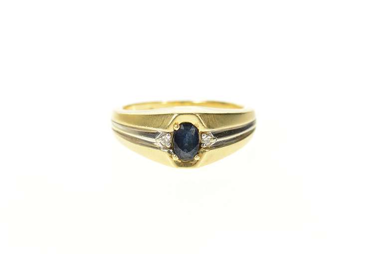 14K Yellow Gold Oval Sapphire Diamond Accent Men's Ring