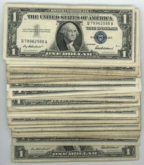 Large lot of 85 Series of 1957 $1 Silver Certificate notes