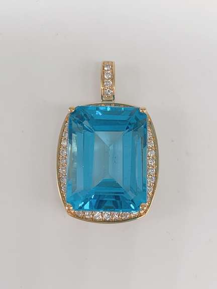 14kt Gold, Blue Topaz, & Diamond Pendant