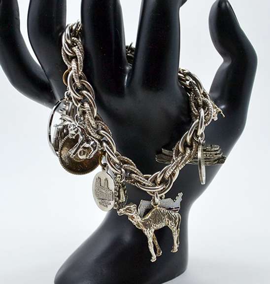 Souvenir Sterling and Pewter Charm Chain Bracelet