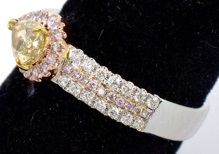 Modern Pink, Yellow, & White Natural Diamond Ring in 14KT 3-Tone Gold