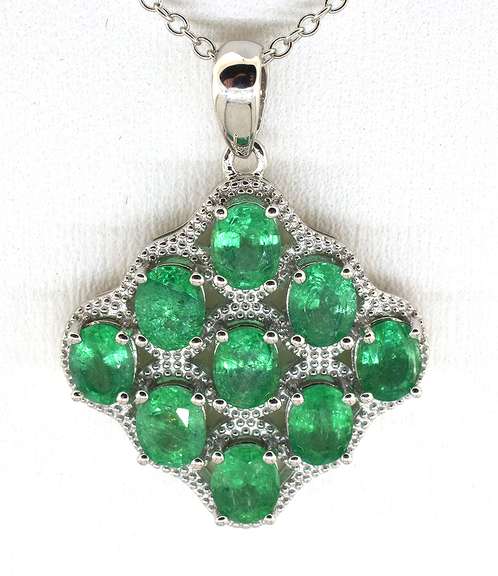 Gorgeous Natural Cluster Emerald Necklace in Sterling Silver