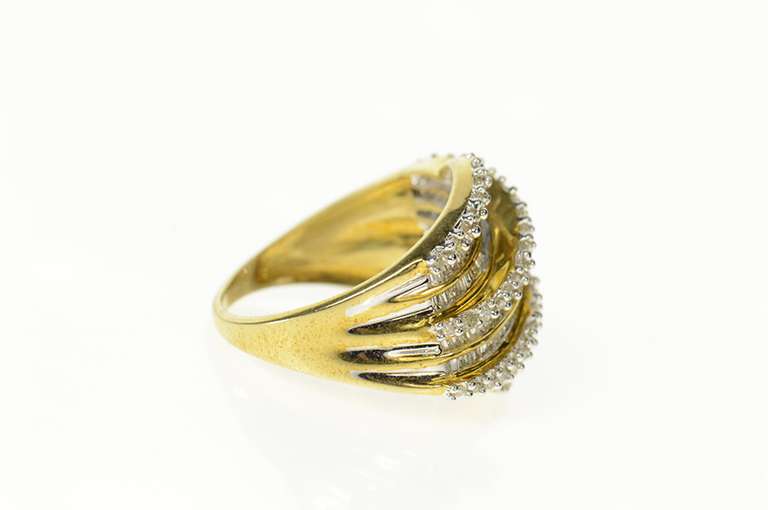 10K Yellow Gold 1.56 Ctw Wavy Diamond Statement Band Ring