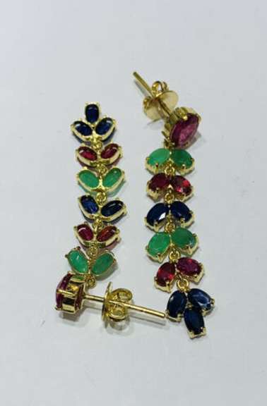 10.0 Carat Ruby, Emerald, & Blue Sapphire Earrings in 14kt Gold