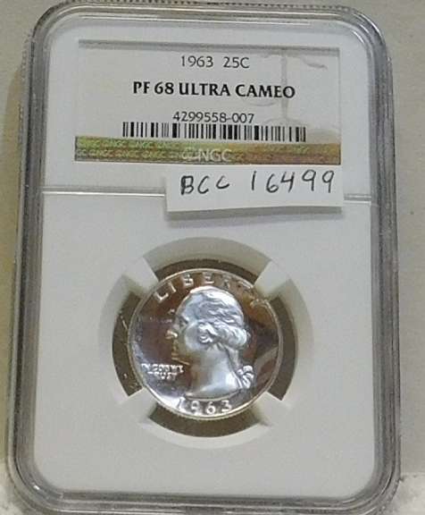 1963 PROOF Silver Wash Qtr NGC PF-68UC
