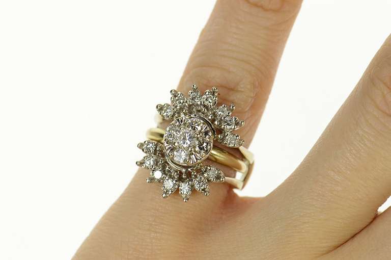 14K White Gold 0.50 Ctw 1950's Diamond Cluster Engagement Ring