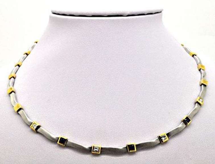 18KT WHITE GOLD SADE NECKLACE SET, DIAMONDS AND SAPPHIRES.