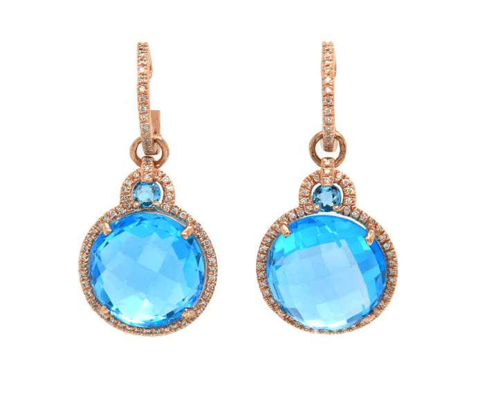 Stunning 14kt YG Blue Topaz and Diamond Halo Dangle Earrings