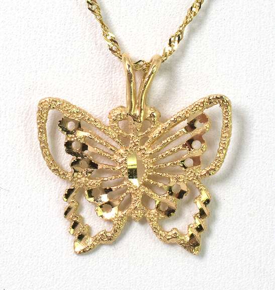 Detailed Filigree Butterfly Necklace in 14KT Yellow Gold