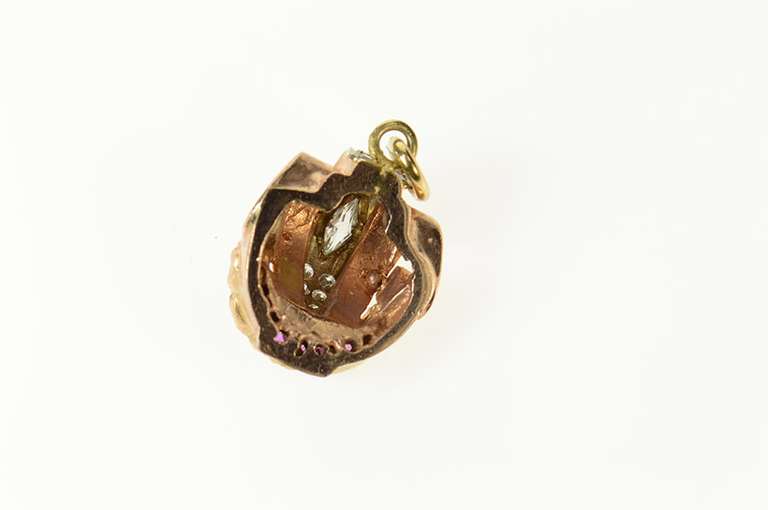 14K Rose Gold Art Deco Diamond Ruby Ornate Scroll Statement Pendant