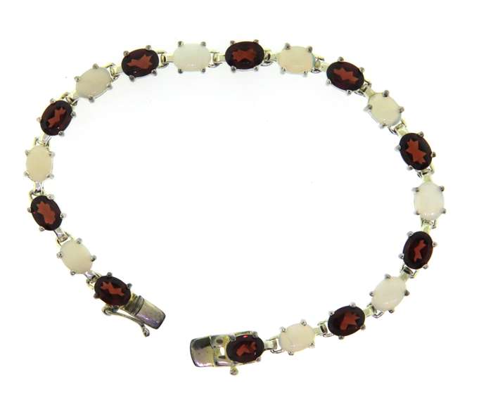 Garnet and Opal Sterling Silver Tennis Bracelet