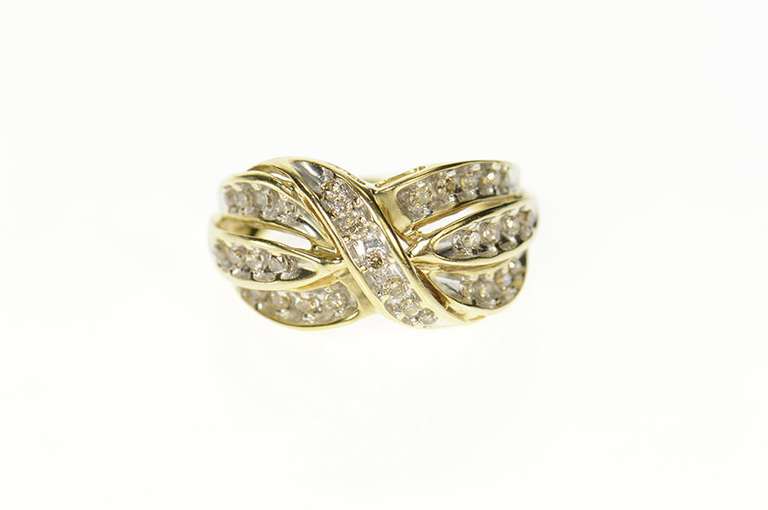 10K Yellow Gold 0.48 Ctw Wavy Criss Cross Channel Diamond Ring