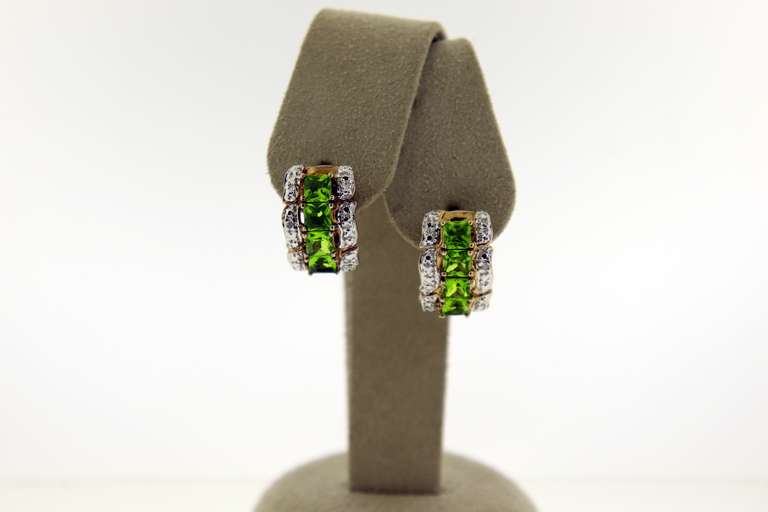 Vintage Sterling Silver Green Stone Half a moon Earrings