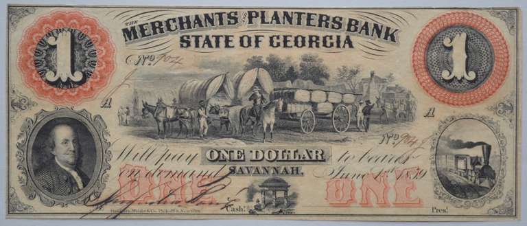$ 1 Merchants & Planters Bank Savannah Ga 1859 Note